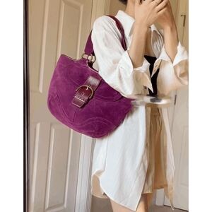Coach Hampton Bucket Purple Suede Leather Shoulder SOHO Mid Size Tote Bag 9676